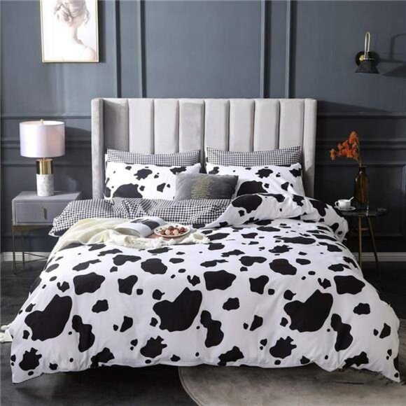 Bedding Set Cow Print Duvet Cover Black White Comforter Cover MilkCow Bedspreads - Picture 1 of 8